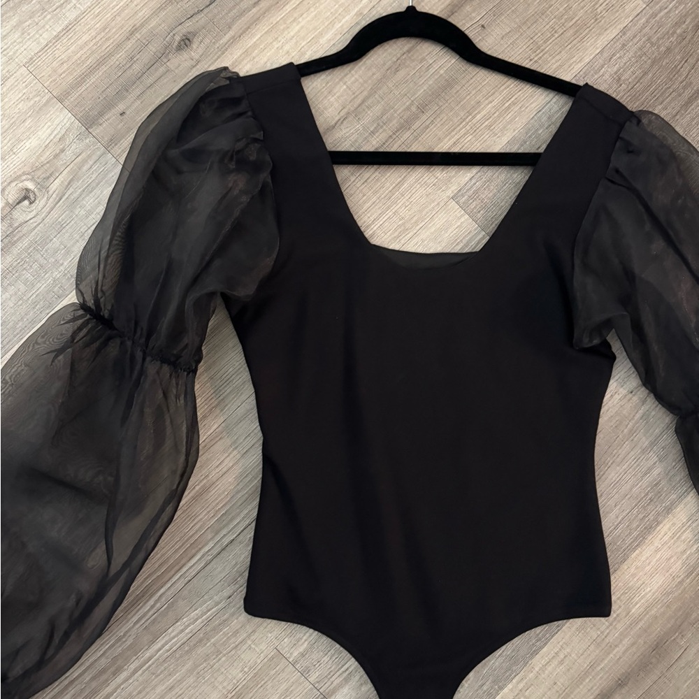 Elegant Black Sheer Sleeve Bodysuit
